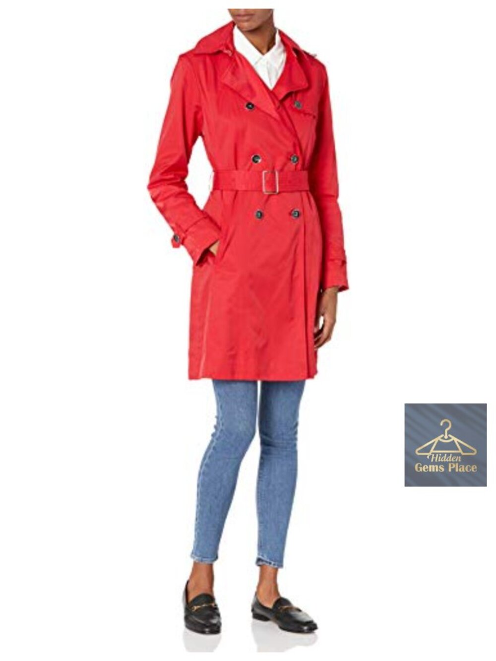 Classic Belted Trench Coat Long Sleeve Cotton Polyester Water Resistant